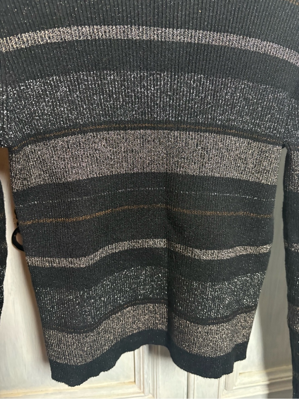 House Of Harlow Black Metallic Striped Mockneck Sweater Preppy Office Basic - Picture 3 of 6